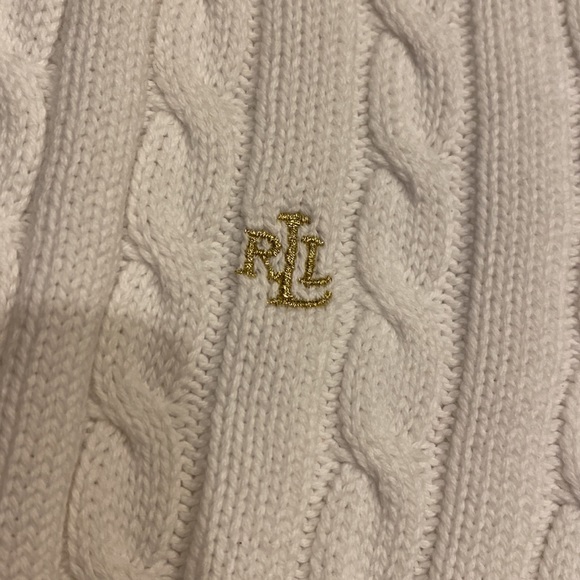 Ralph Lauren white cable knit full zip cardigan sweater with gold accents, 0P - Picture 2 of 6